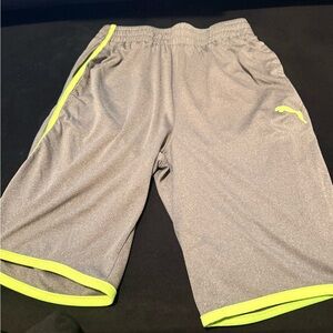 Puma Men's Gray Athletic Shorts with Neon Highlights